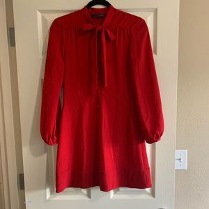 Zara red button front pussy bow dress